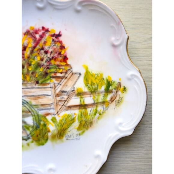 COLLECTOR PLATE-HAAS & CAJZEK-Porcelain-Bisque-Hand Painted-Signed-Flower Cart - Picture 6 of 10